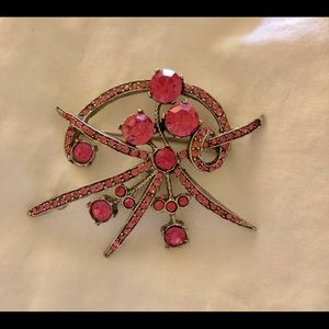 Pink rhinestone/crystal silver vintage brooch.